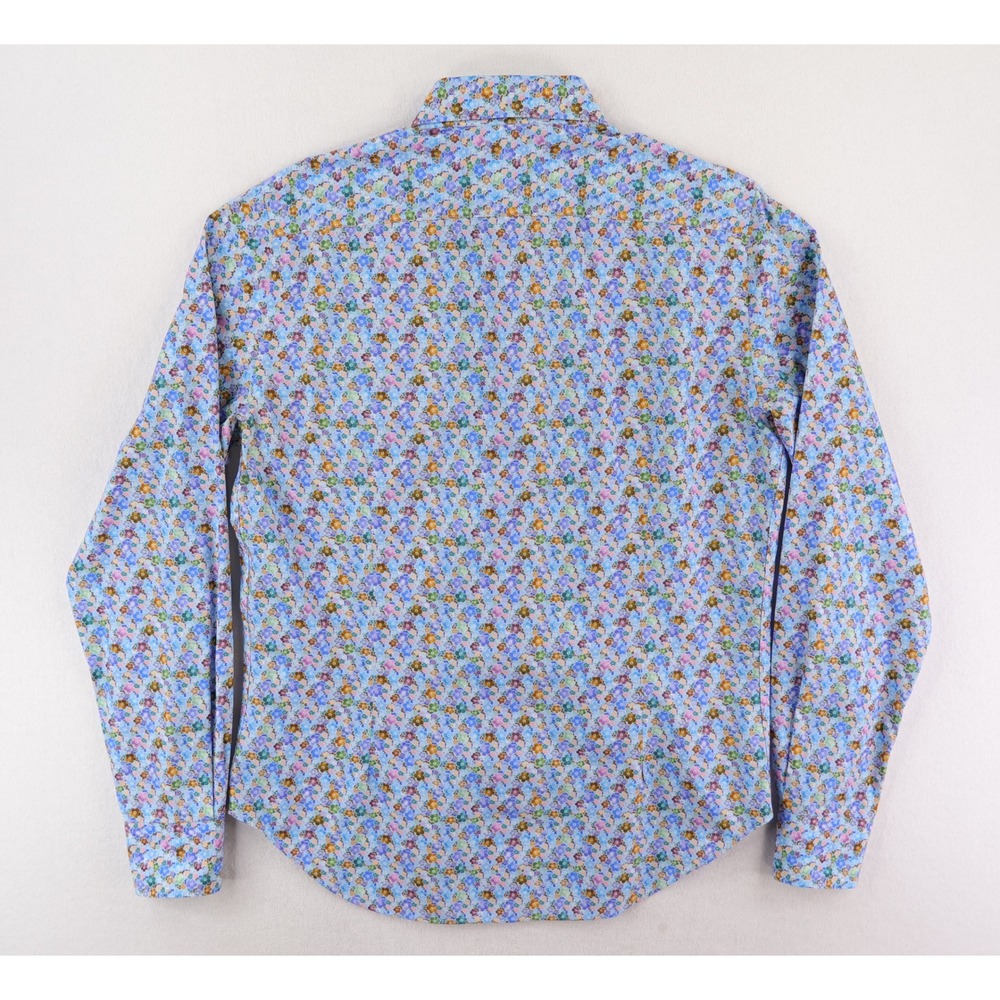 Emanuel Berg Button Down Shirt Mens M 15.5 Blue Floral Modern Fit Long Sleeve - Picture 3 of 12